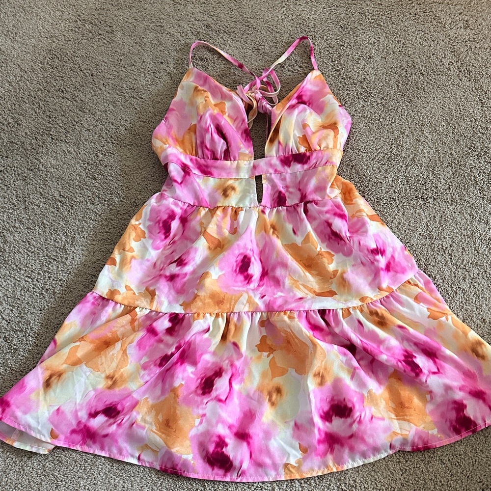 SHEIN Pink and Orange Floral Kids Dress